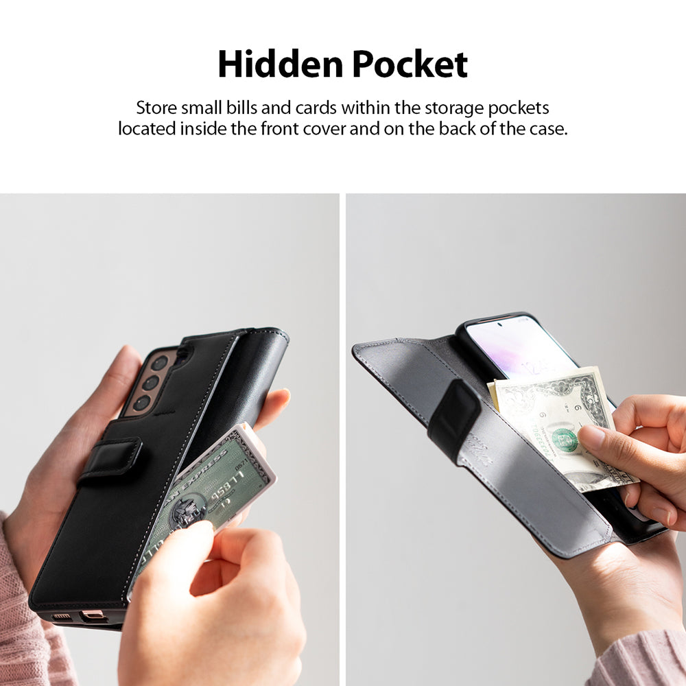 hidden pockets to store small bills and cards