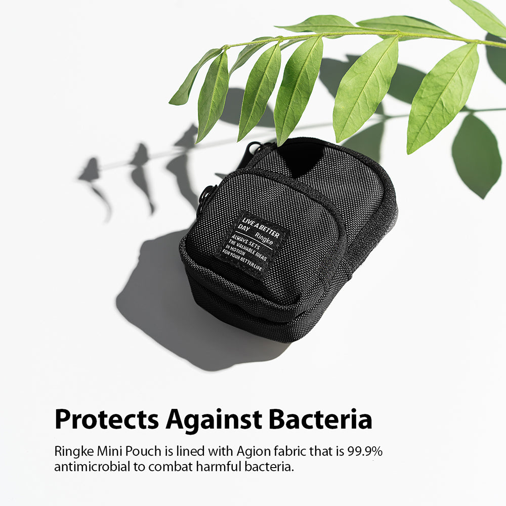 ringke mini pouch is lined with agion fabric that is 99.9% antimicrobial to combat harmful bacteria