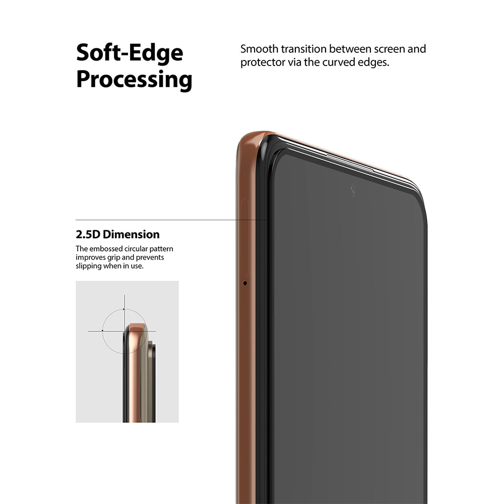 soft-edge processing - smooth transition between screen and protector via the curved edges