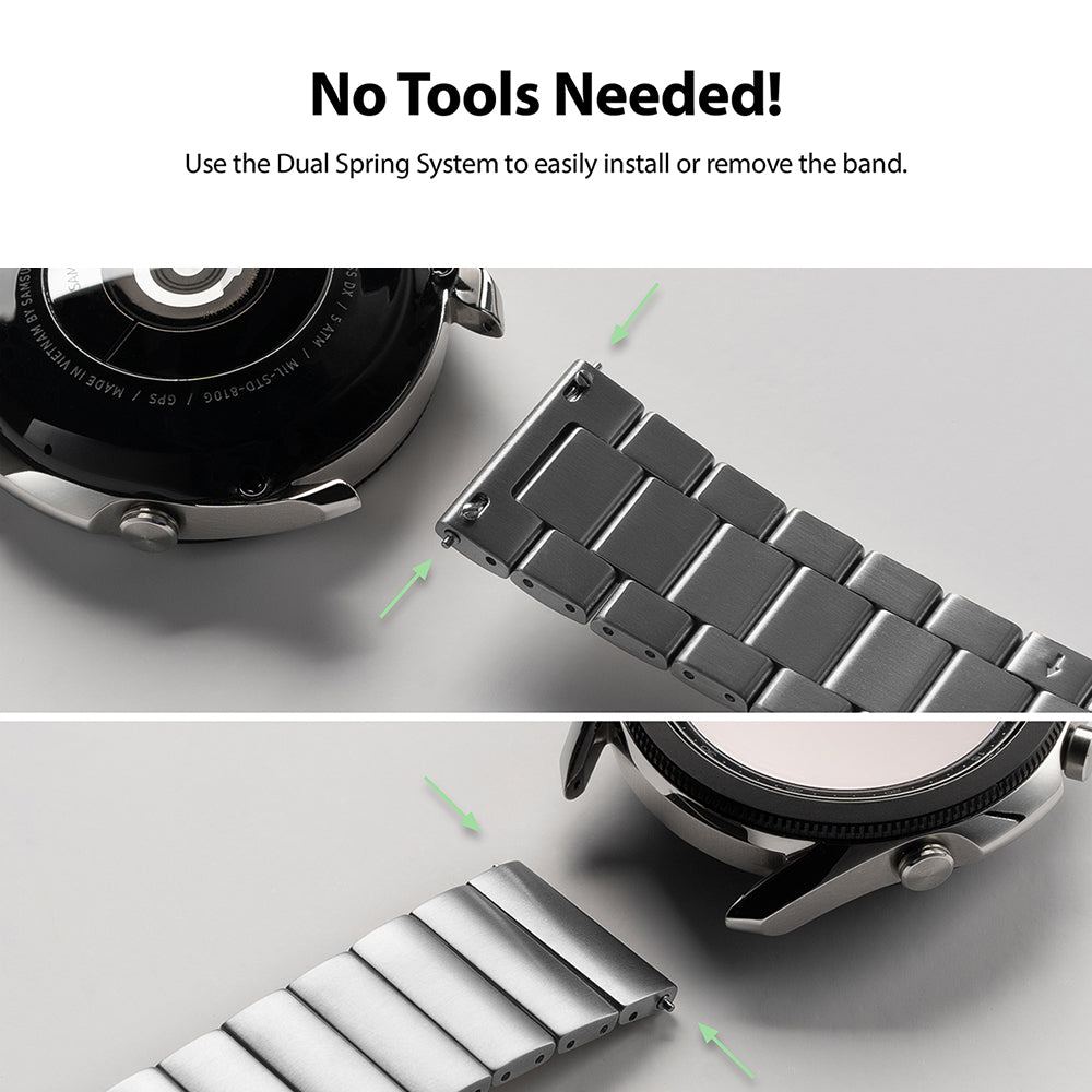 use the dual spring system to easily install or remove the band