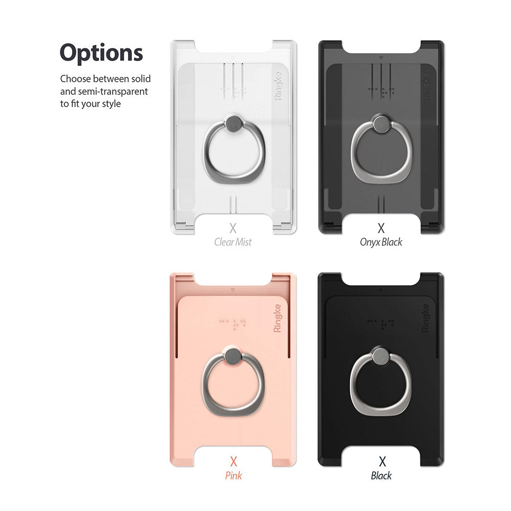 ringke ring slot card holder black available in clear mist, onyx black, solid black, and peach pink