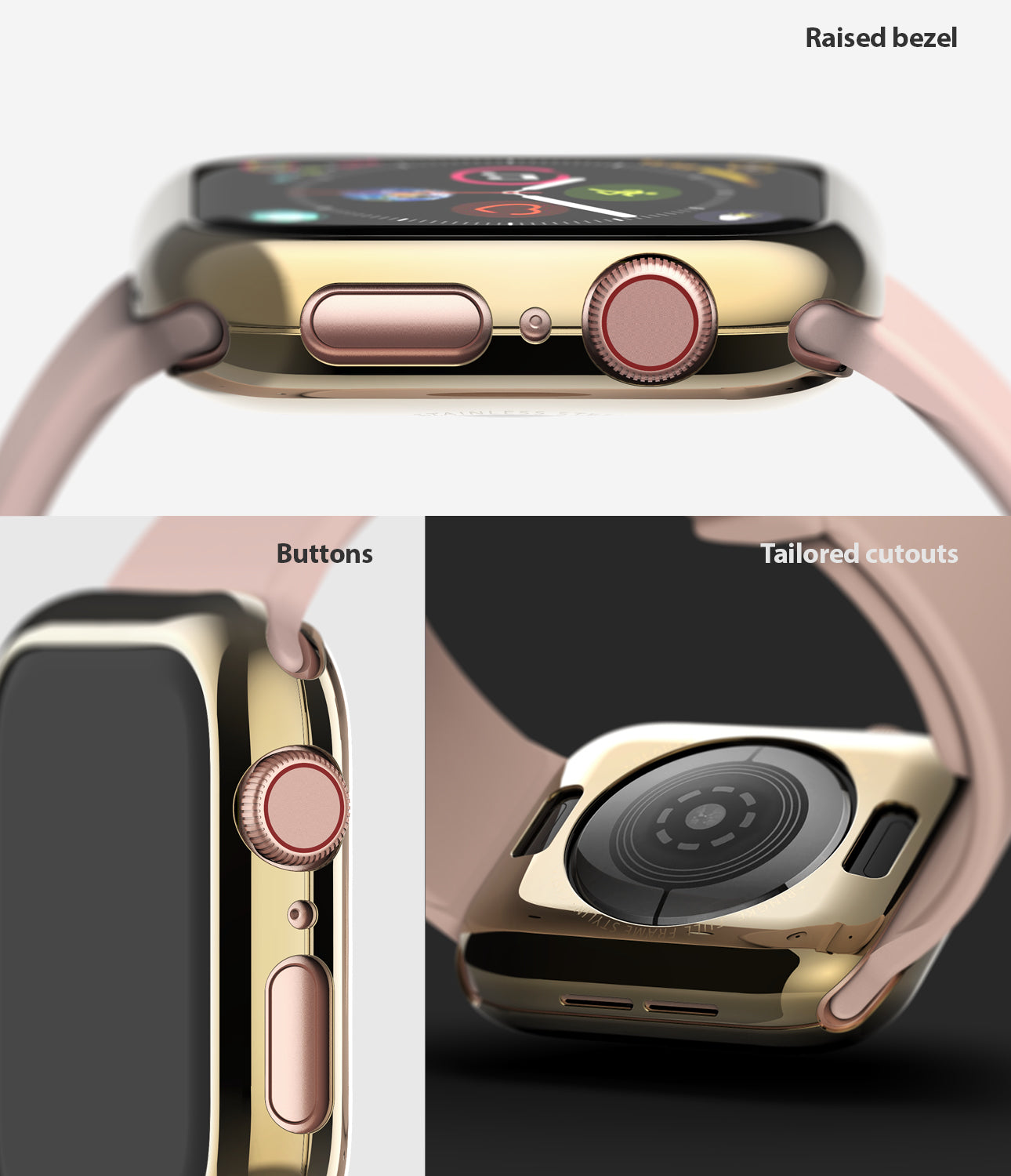 raised bezel / button cutouts / tailored cutouts