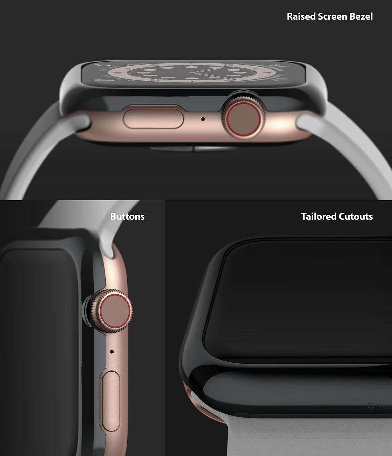 raised screen bezel & buttons & tailored cutouts