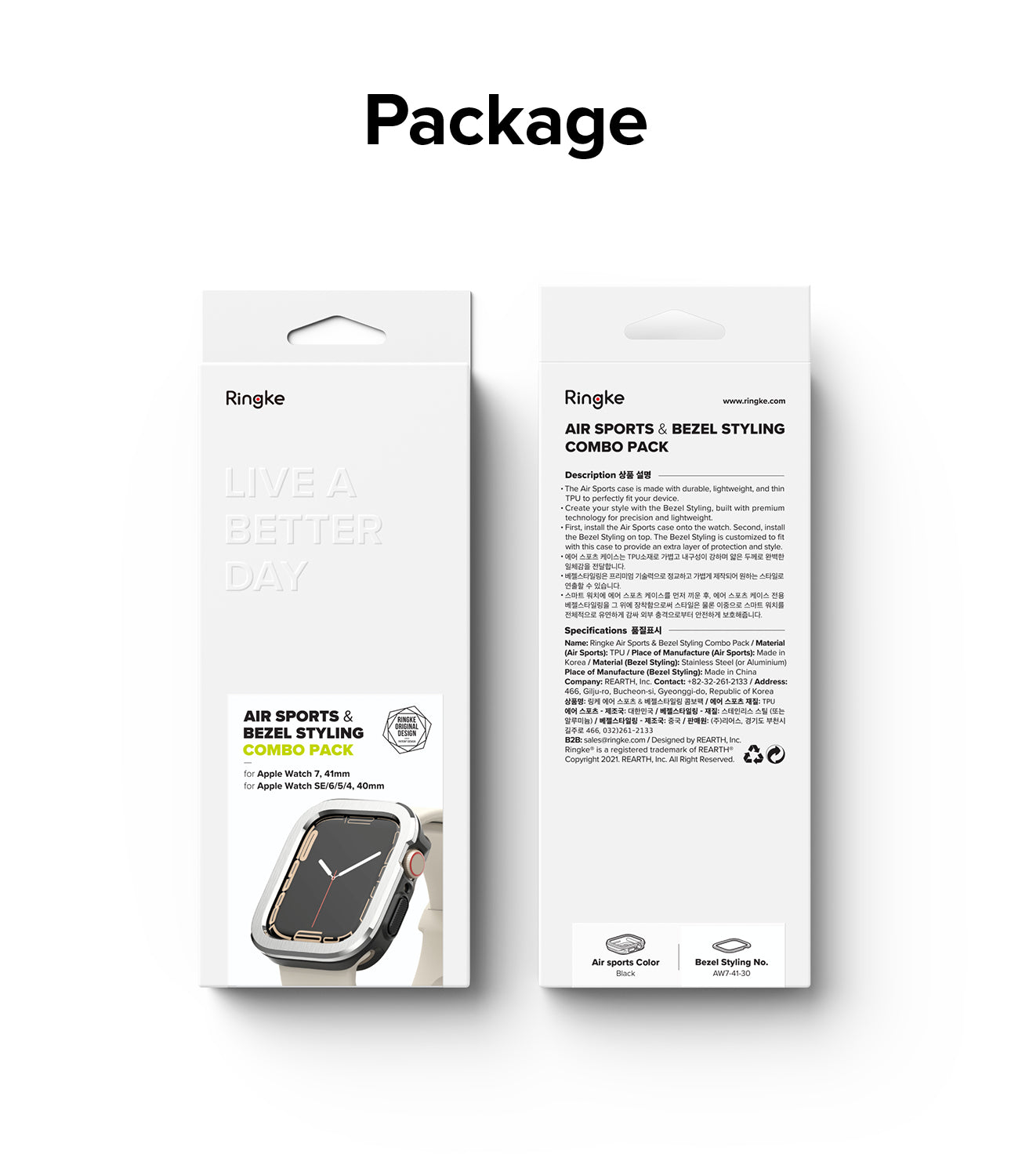 Apple Watch Series 8 / 7 (41mm) / 6 / SE / 5 / 4 (40mm) | Air Sports (Black) + Bezel Styling 30 (Silver)