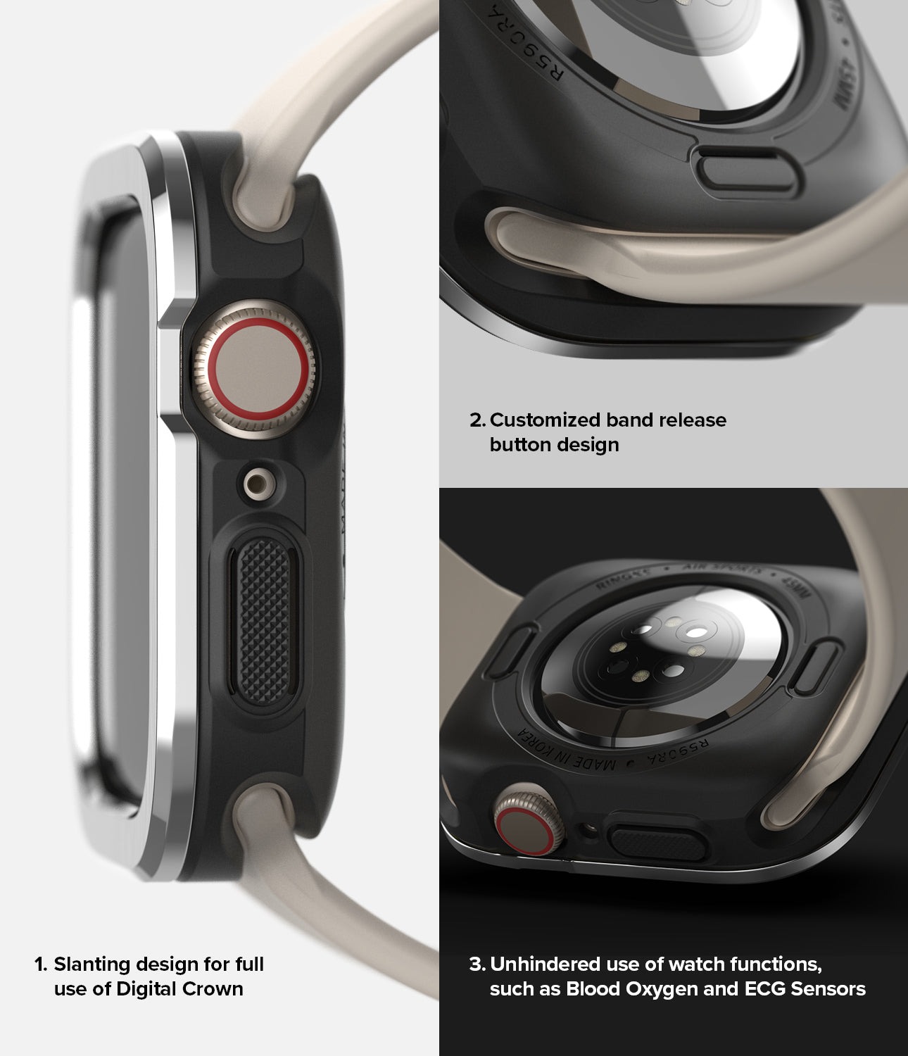 Apple Watch Series 8 / 7 (41mm) / 6 / SE / 5 / 4 (40mm) | Air Sports (Black) + Bezel Styling 30 (Silver)