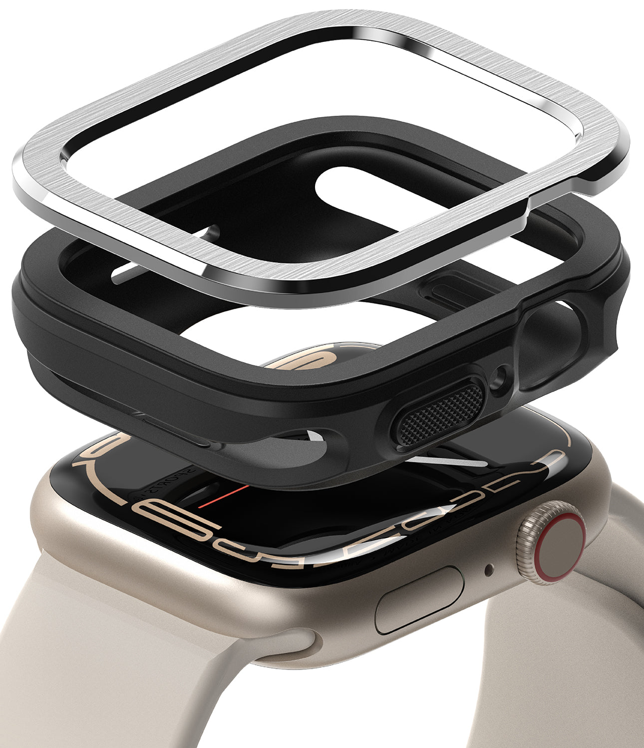 Apple Watch Series 8 / 7 (45mm) / 6 / SE / 5 / 4 (44mm) | Air Sports (Black) + Bezel Styling 30 (Silver)