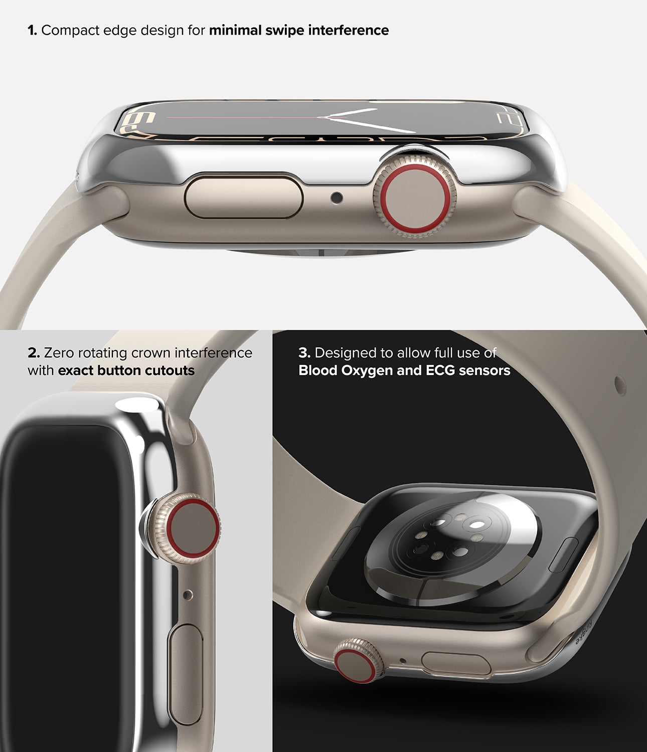 Apple Watch Series 41mm 41-01-Minimal Swipe Interference. Exact Button Cutouts. Blood Oxygen and ECG Sensors