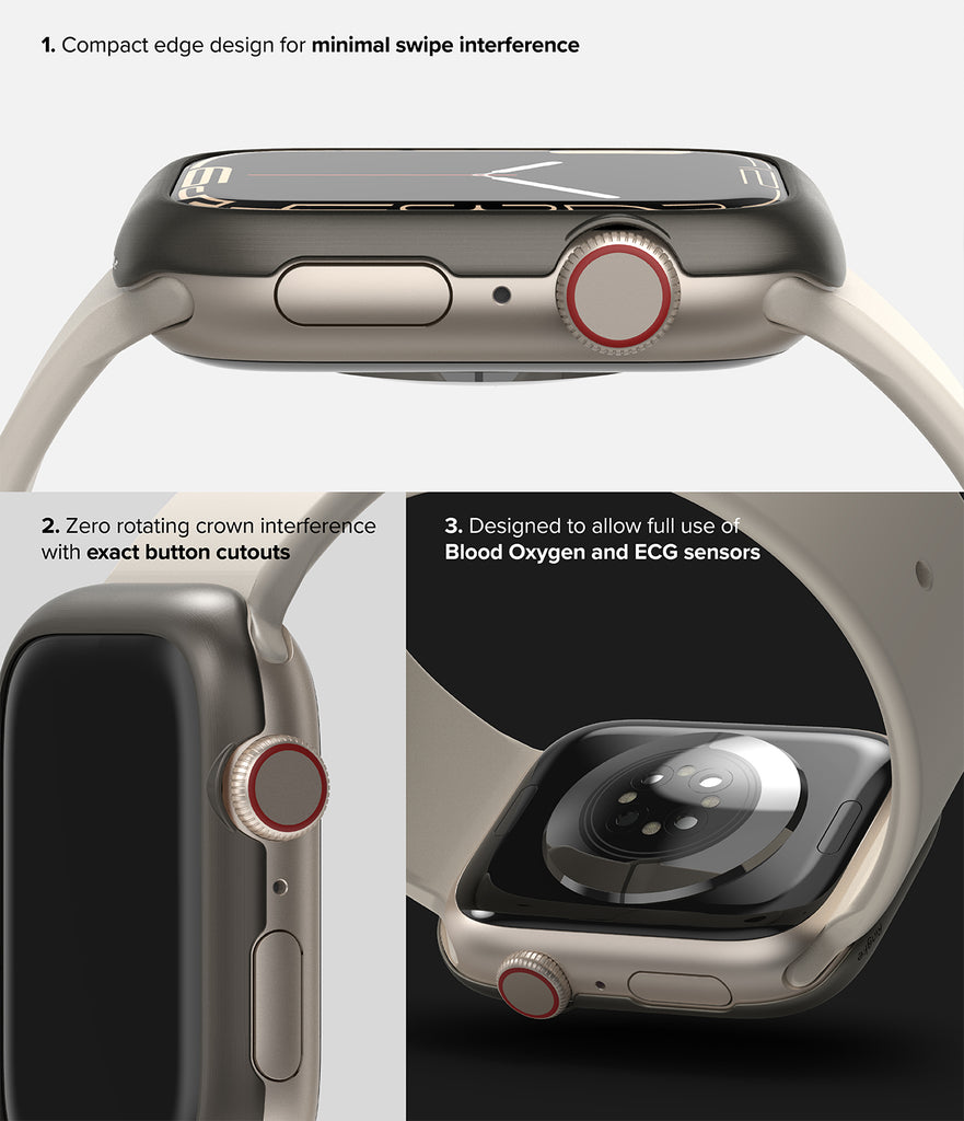 Apple Watch Series 41mm Bezel Styling 41-12-Minimal Swipe Interference. Exact Button Cutouts. Blood Oxygen and ECG Sensors