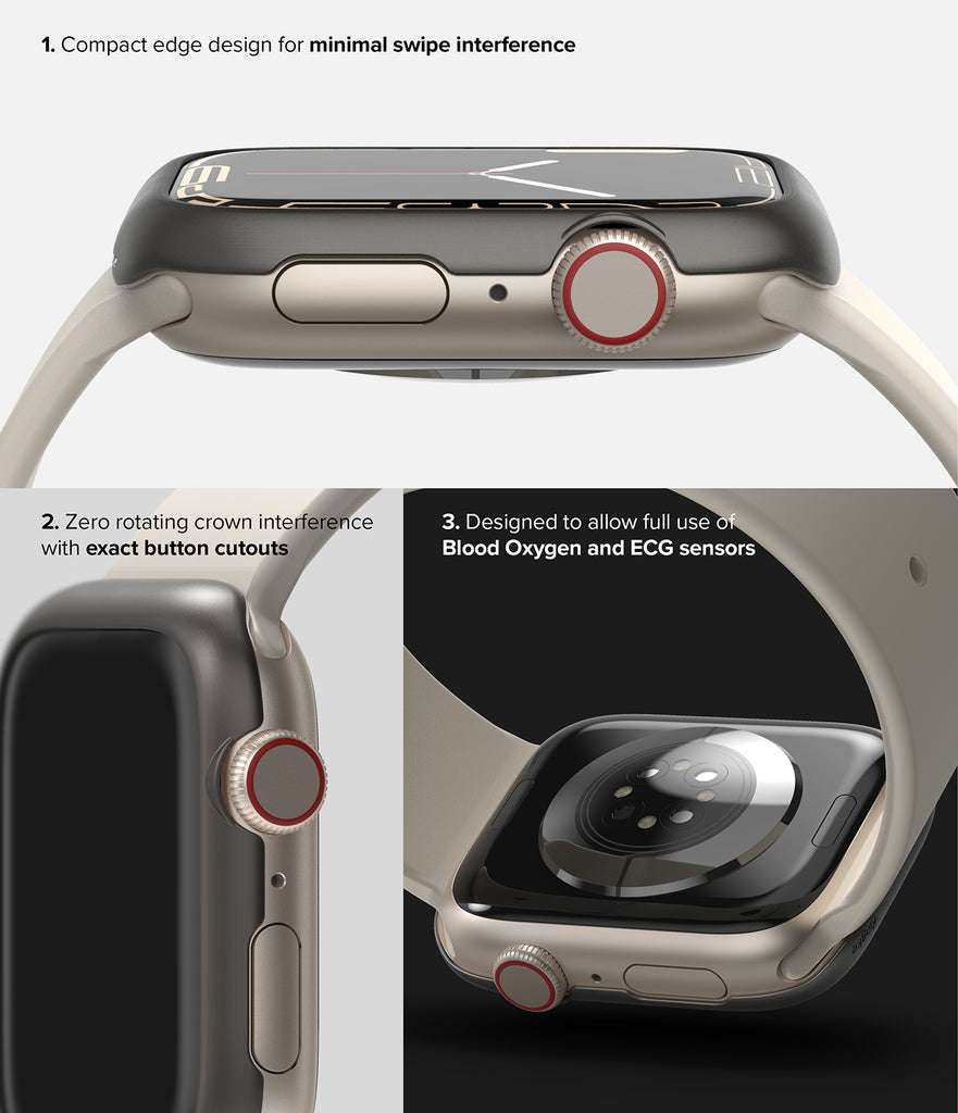 Apple Watch Series 45mm | Ringke Bezel Styling | 45-06 Gray-Minimal Swipe Interference. Exact Button Cutouts. Blood Oxygen and ECG Sensors