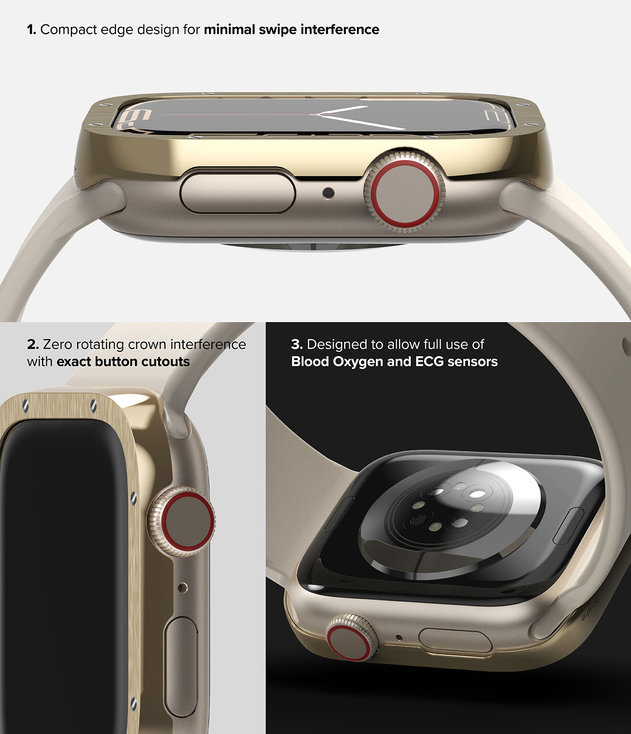 Apple Watch Series 41mm | Bezel Styling 41-41 | Hairline Gold (Bolts Design)-Minimal Swipe Interference. Exact Button Cutouts. Blood Oxygen and ECG Sensors