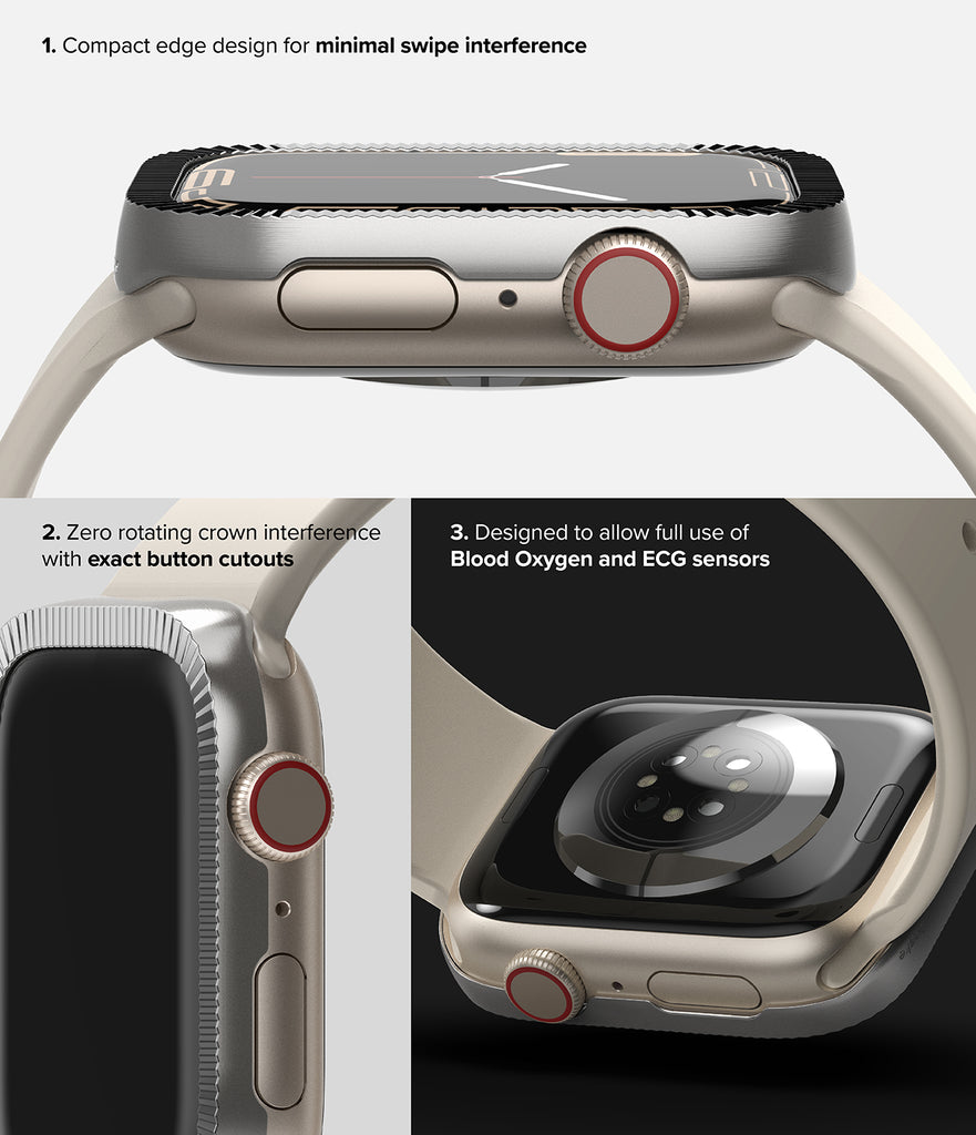 Apple Watch Series 41mm | Bezel Styling 41-42 | Matte Curve Silver-Minimal Swipe Interference. Exact Button Cutouts. Blood Oxygen and ECG Sensors