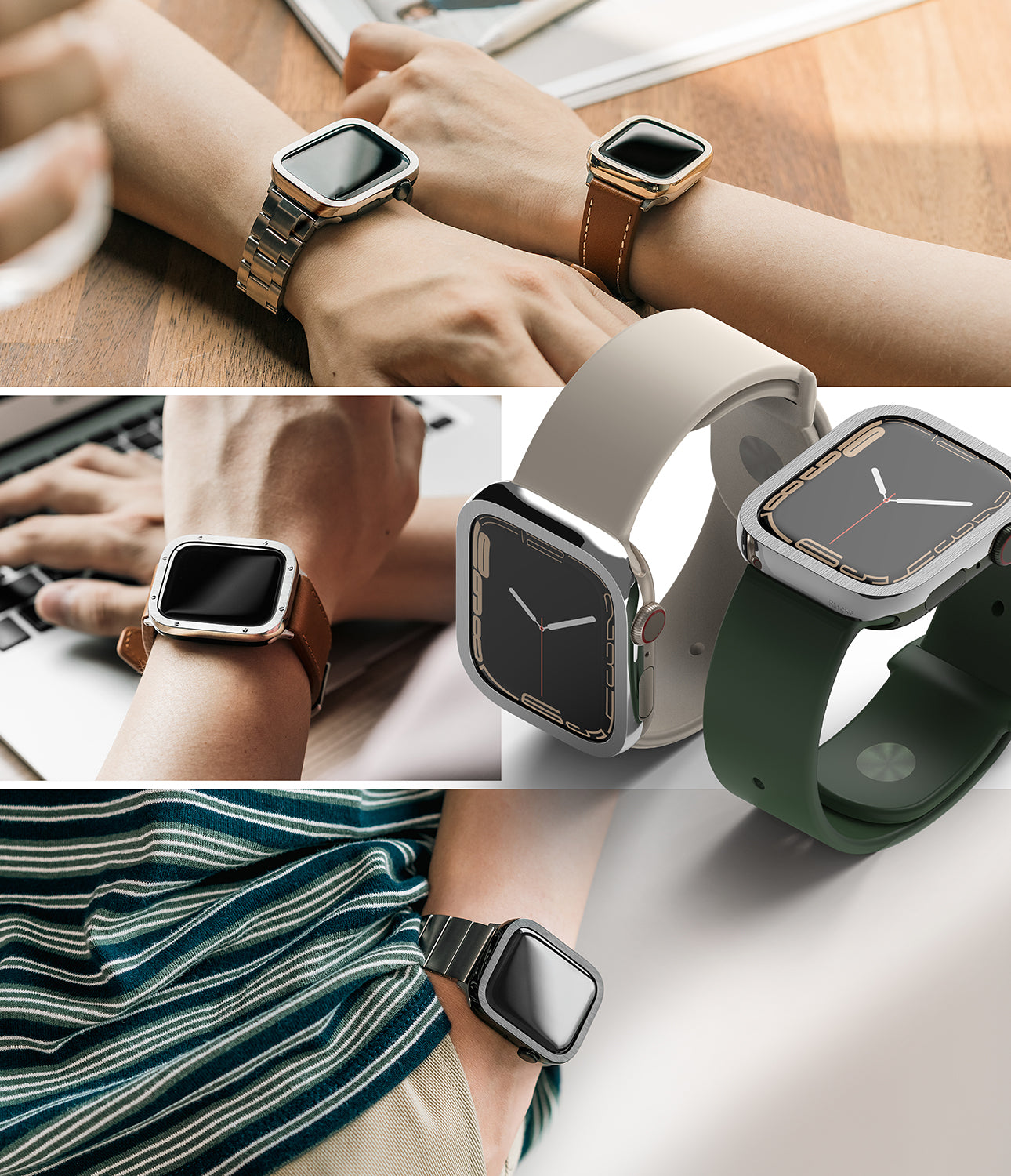 Apple Watch Series 9/8/7 (41mm) | Bezel Styling 41-50 | Hairline Silver (Plain Pattern)-Lifestyle