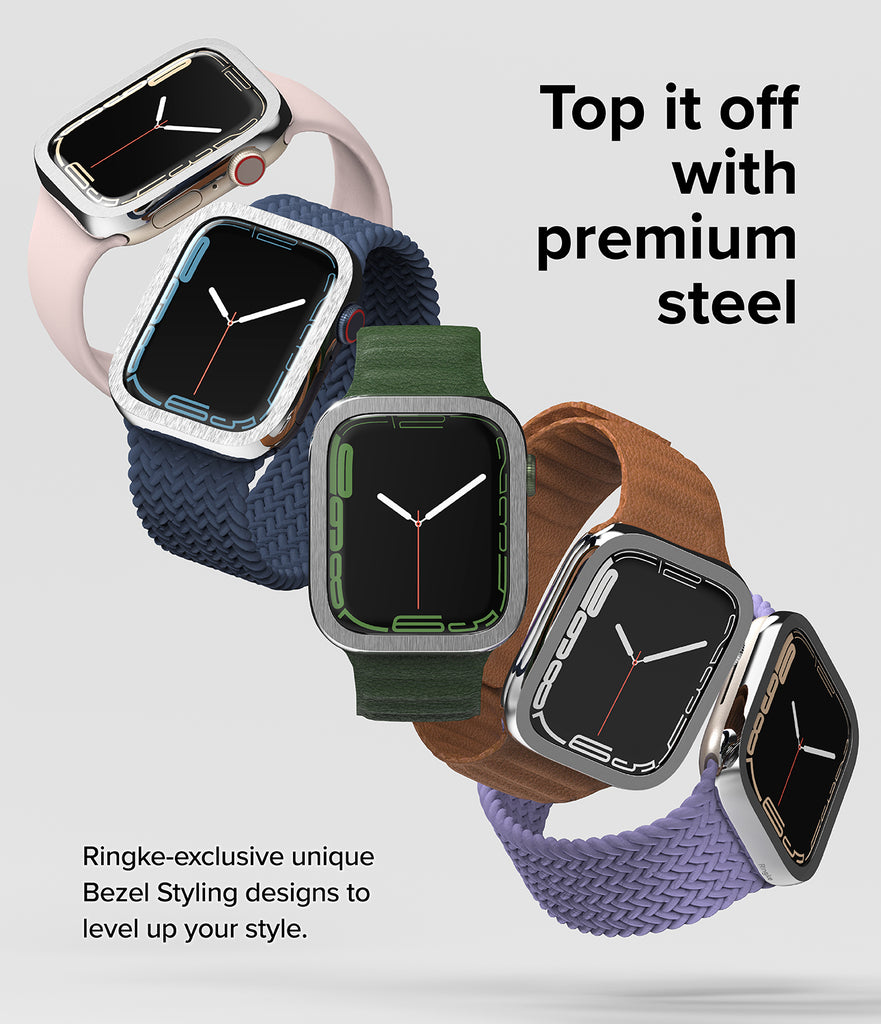Ringke Bezel Styling Compatible with Apple Watch 7 41mm, Adhesive Frame Ring Cover Anti Scratch [Stainless Steel] Protection - 41-50 (ST) Silver