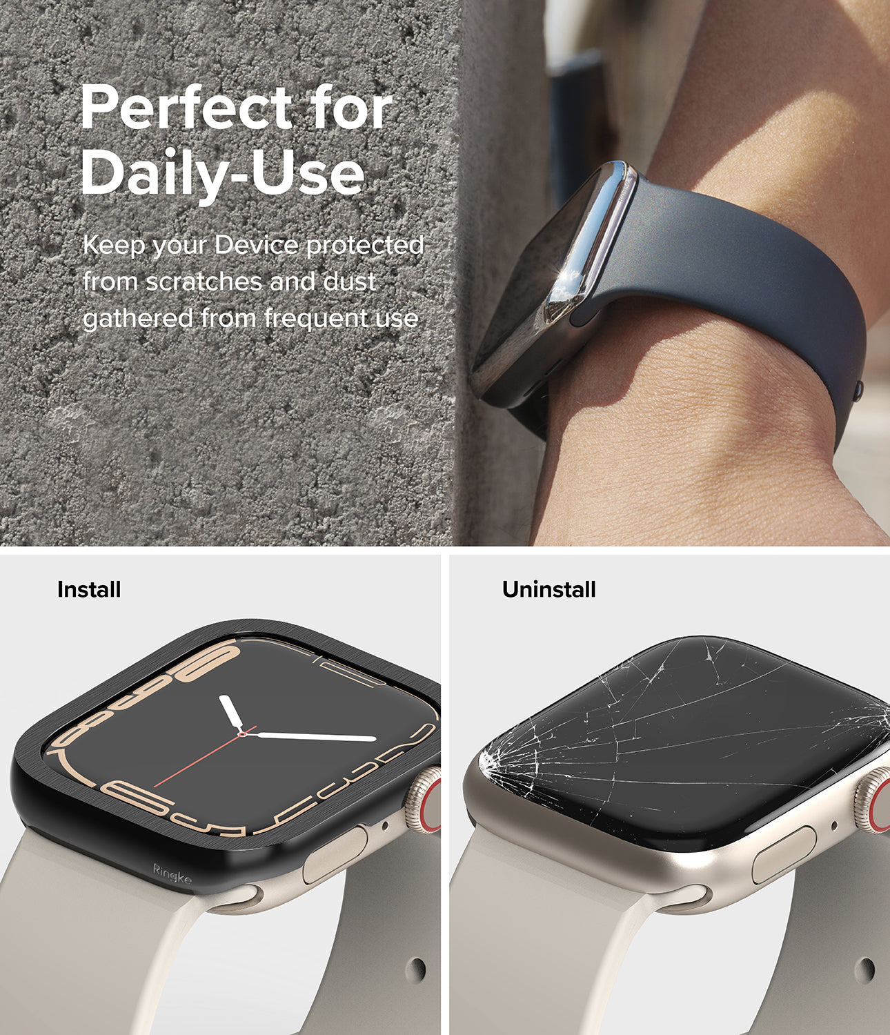 Apple Watch Series 41mm | Bezel Styling 41-51 | Hairline Black (Plain Pattern)-Perfect For Daily-Use