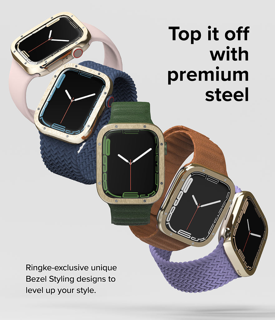 Apple Watch Series (45mm) | Bezel Styling 45-41 | Hairline Gold (Bolts Design)-Premium Steel