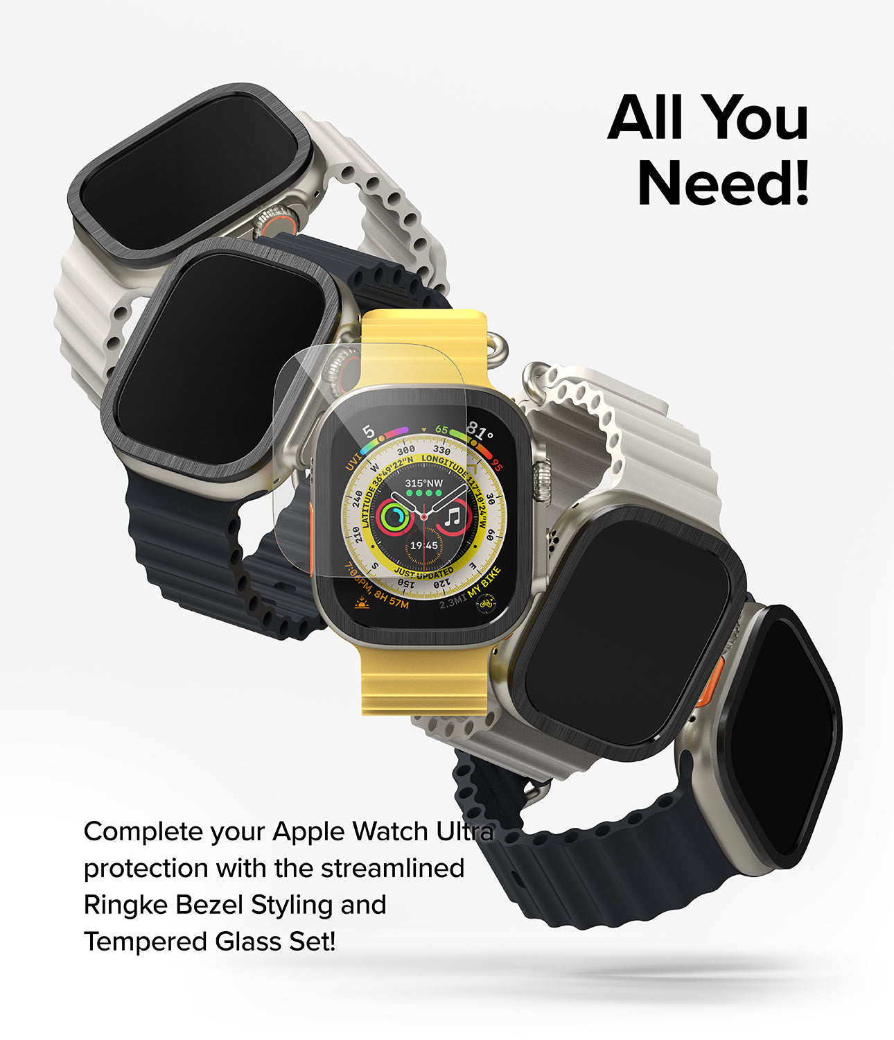 All You Need! Complete your Apple Watch Ultra protection with the streamlined Ringke Bezel Styling and Tempered Glass set!