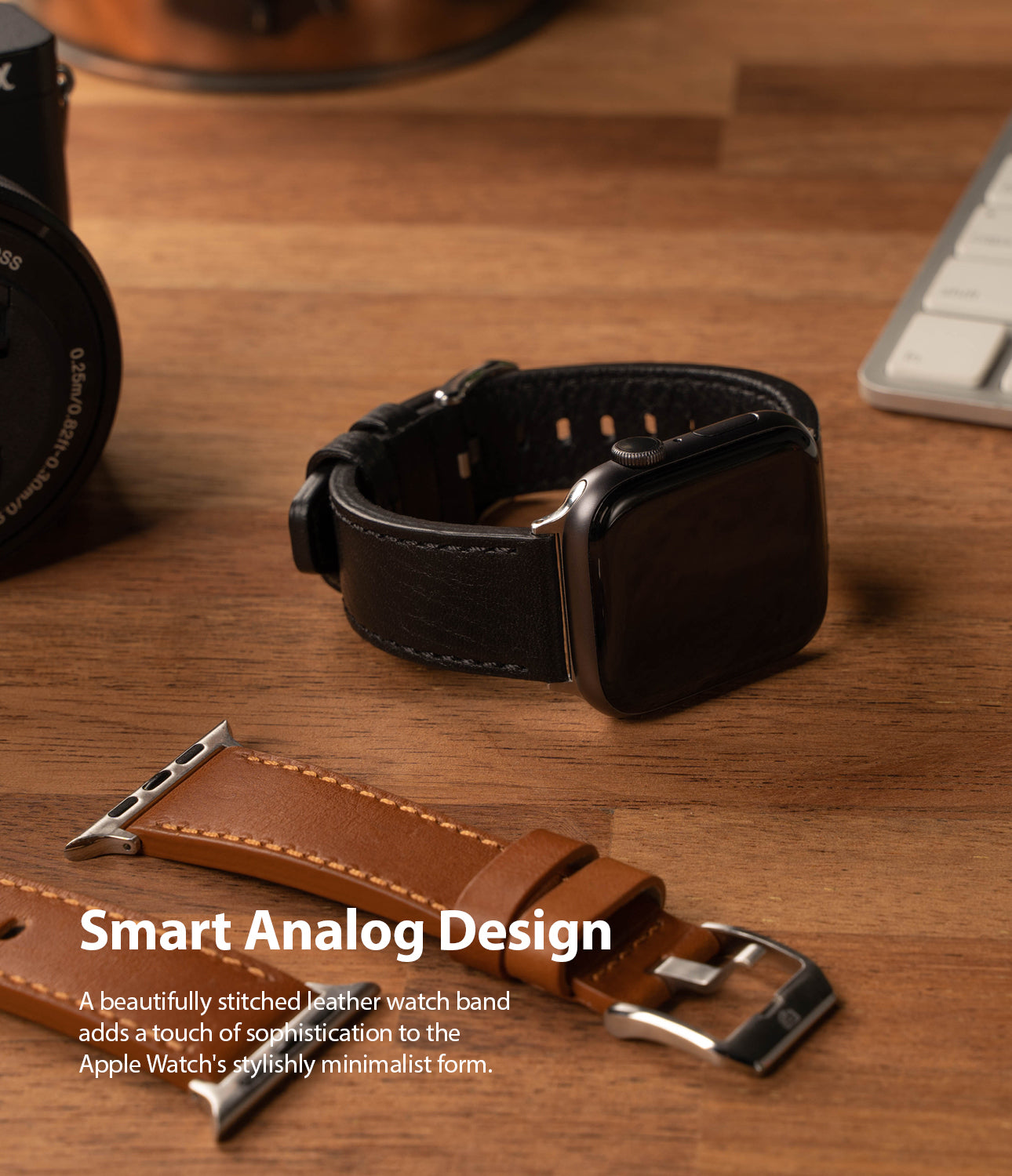 smart analog design - stitched leather watch band