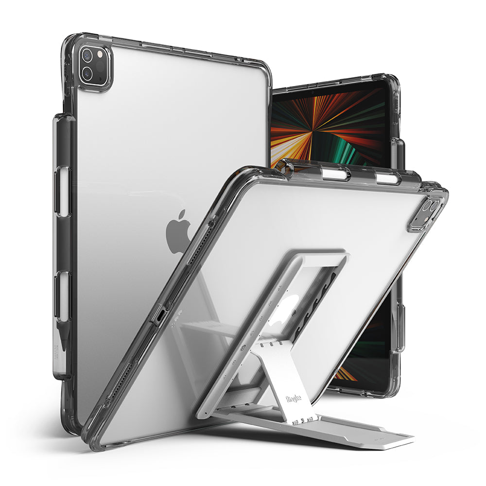 ipad pro 12.9 inch fusion plus case and outstanding tablet stand - smoke black & light gray