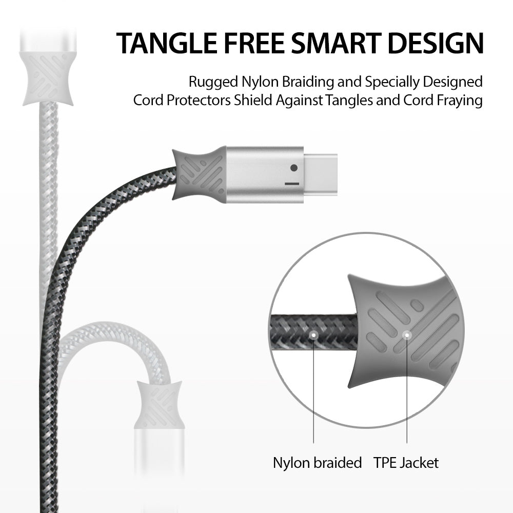 tangle free smart design rugged nylon braiding and specially designed cord protector 