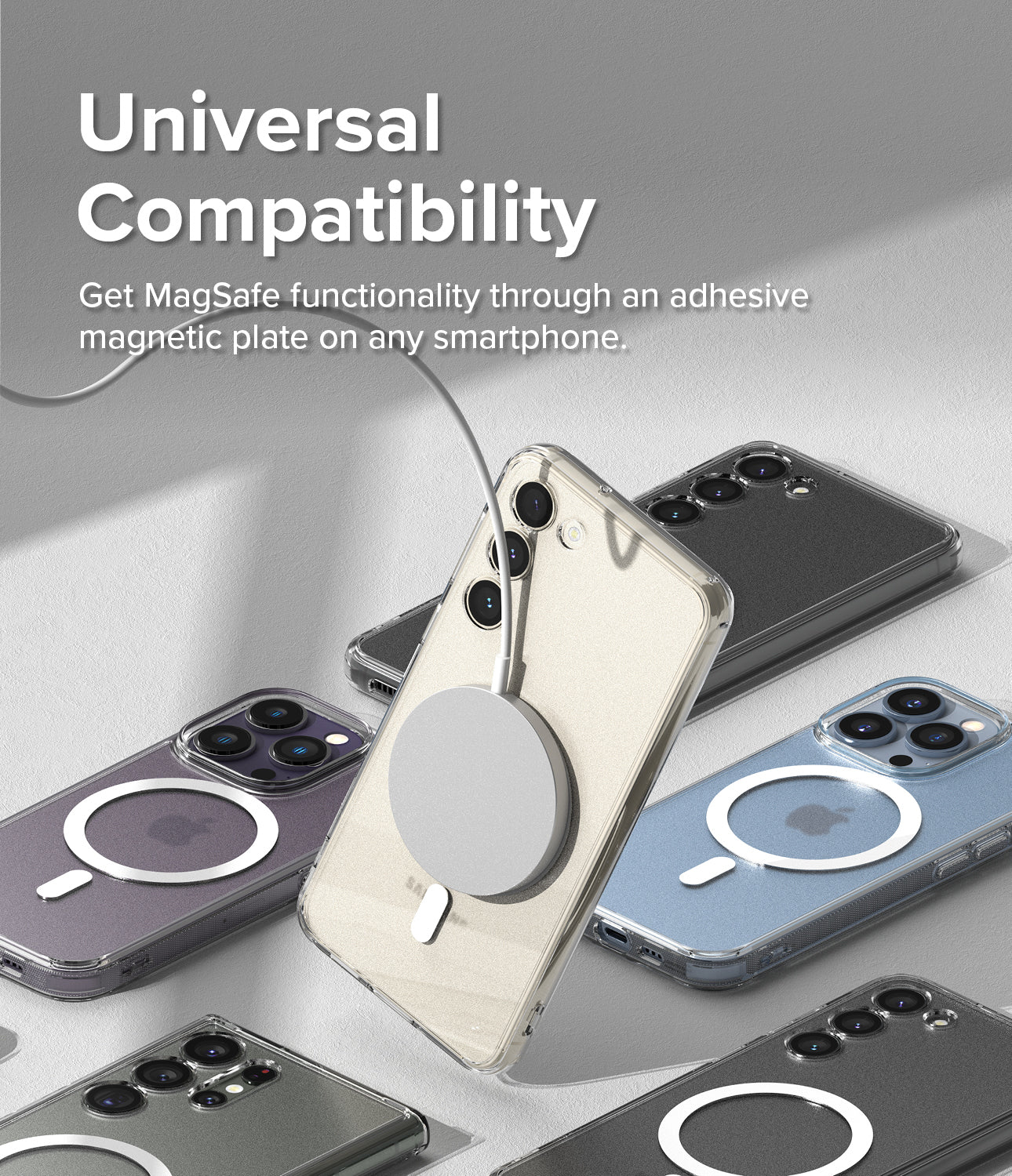 Universal Compatibility l Get MagSafe functionality through an adhesive magnetic plate on any smartphone