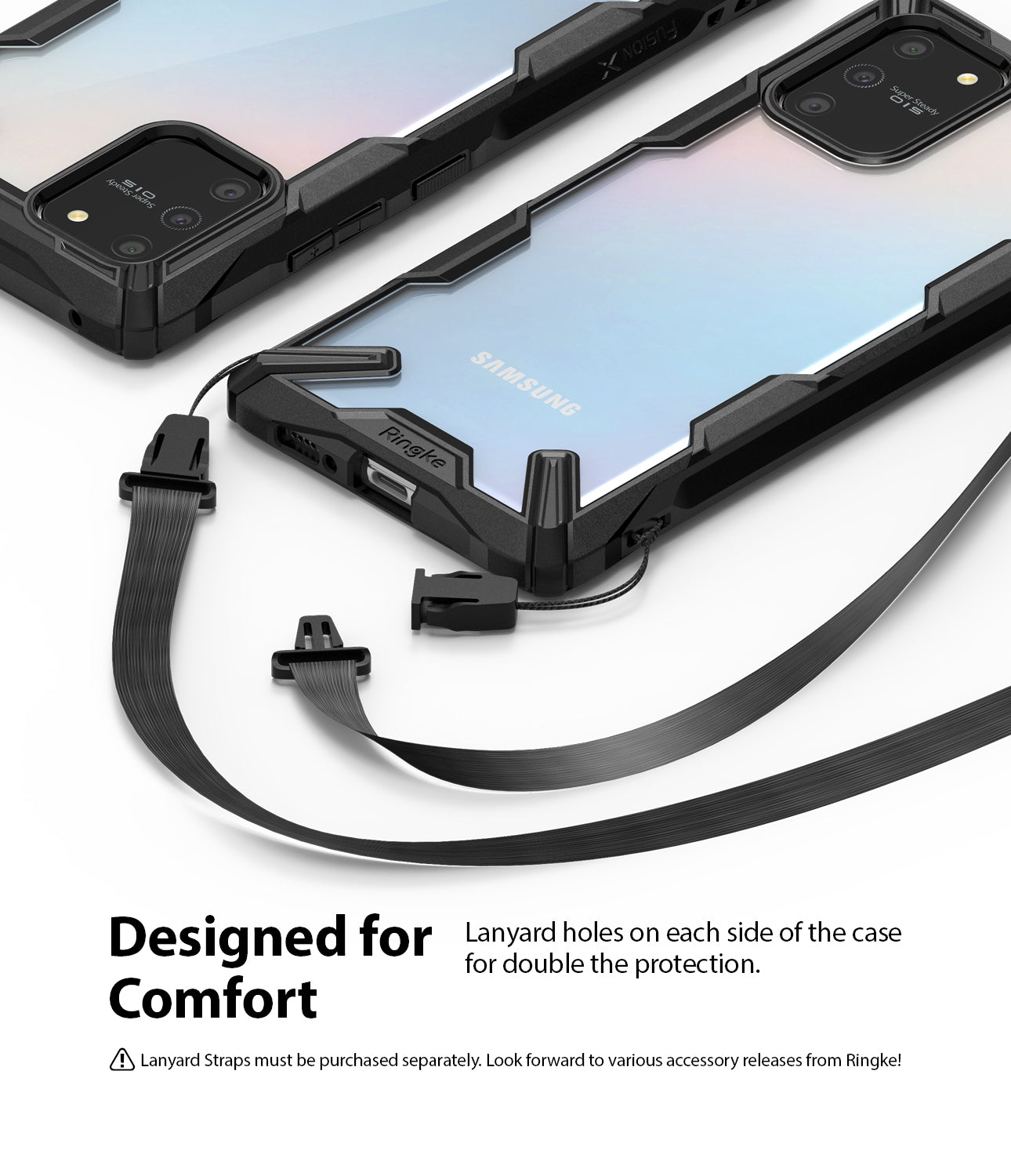 Ringke Fusion-X Case for Galaxy S10 Lite, Black, Lanyard Holes, Designed for Comfort