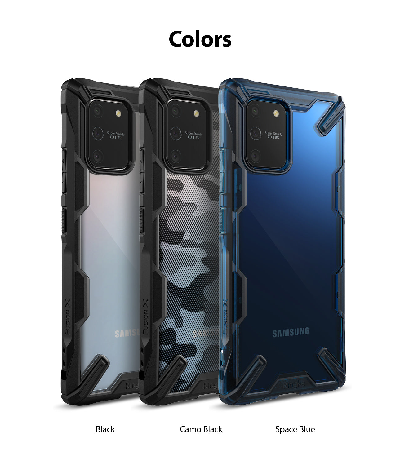 Ringke Fusion-X Case for Galaxy S10 Lite, Black, Camo Black, Space Blue