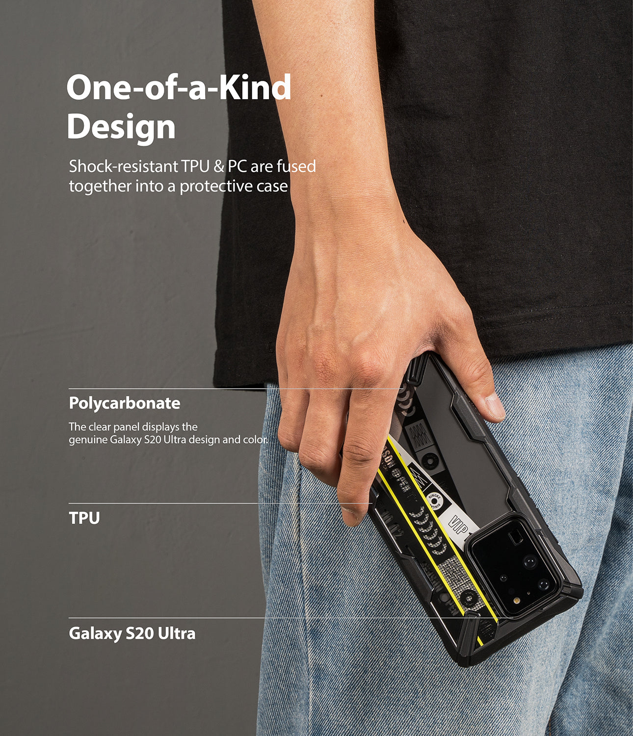shock resistant TPU and PC are fused together into a protective case