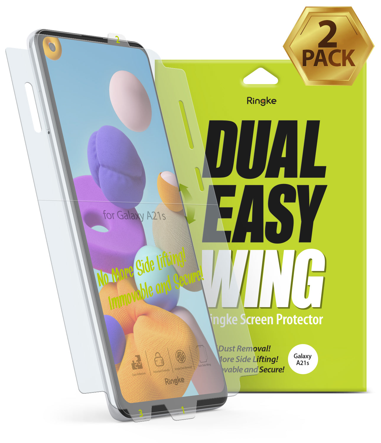 samsung galaxy a21s screen protector - ringke dual easy film wing