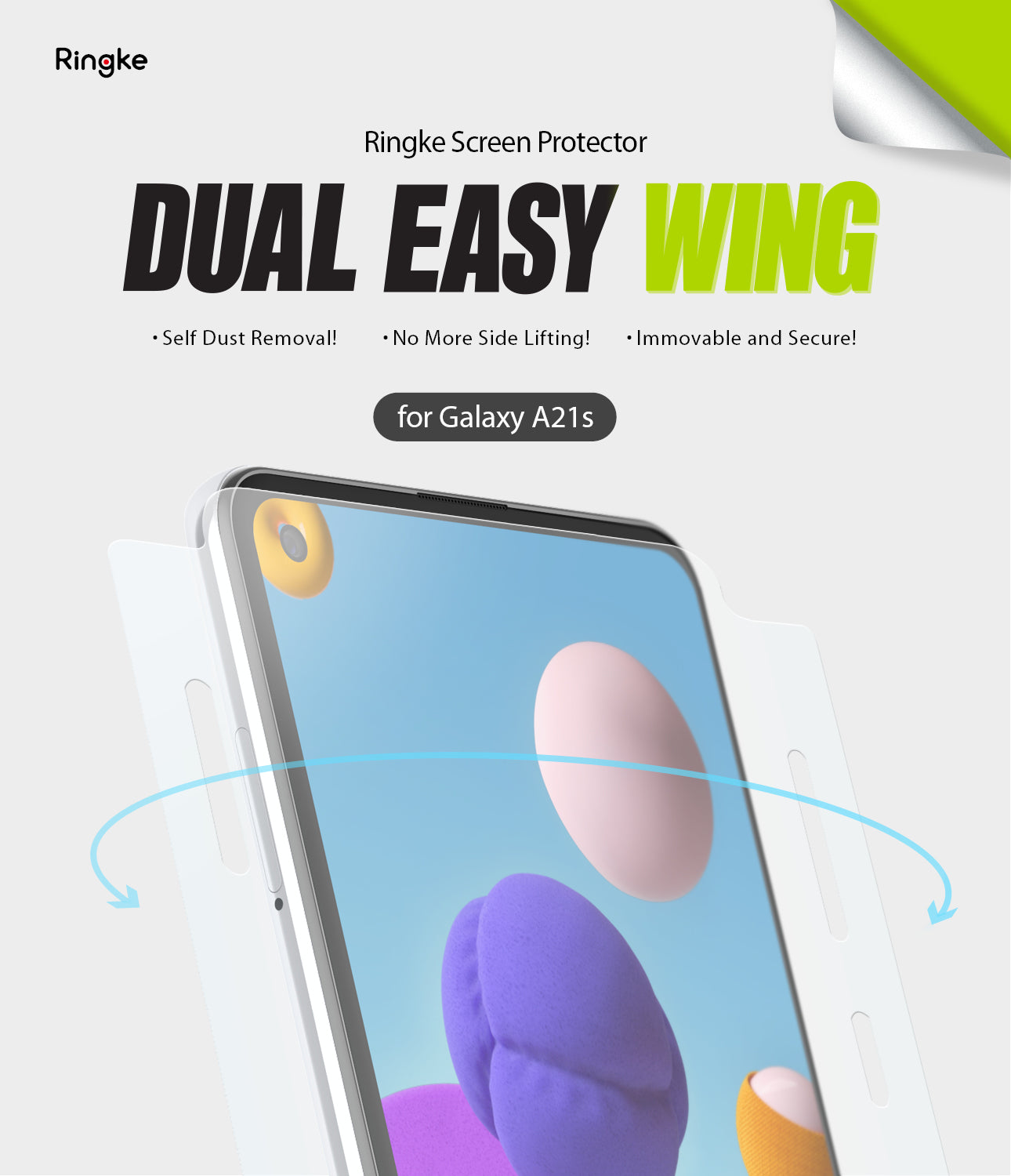 samsung galaxy a21s screen protector - ringke dual easy film wing