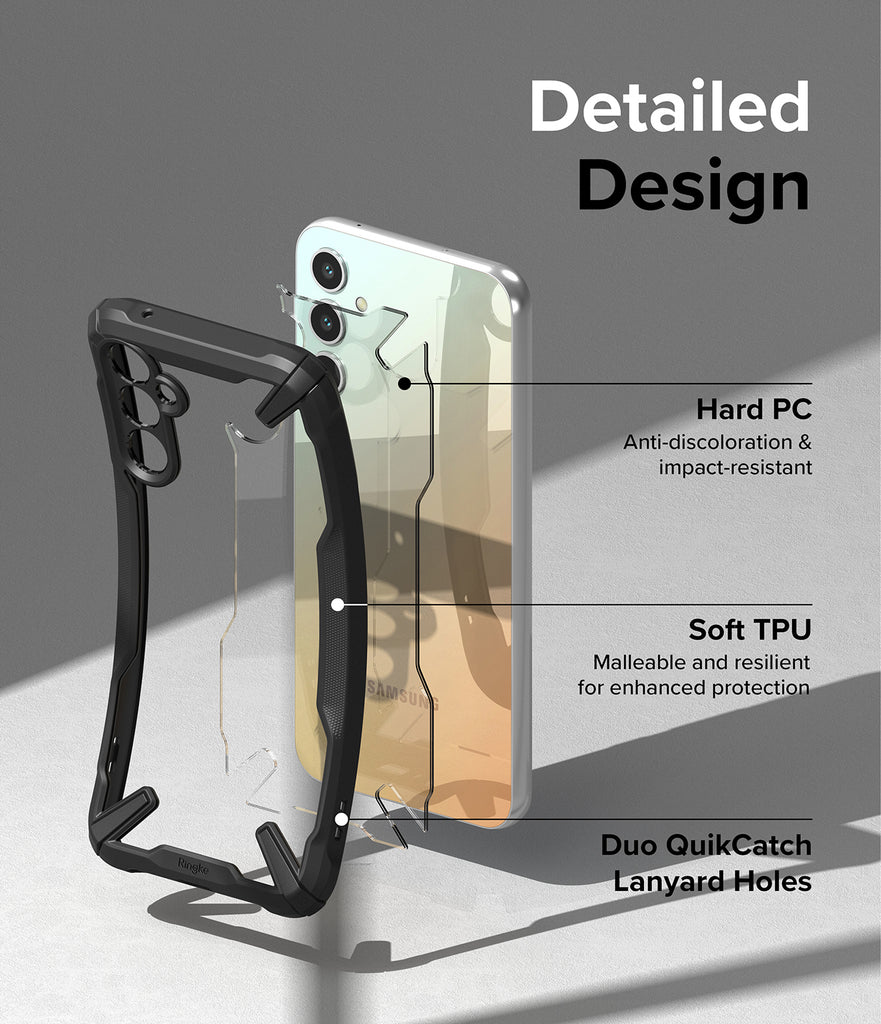 Detailed Design l Square Bumper - A boxy frame to bolster corner protection. Hard PC - Anti-discoloration & impact-resistant. Soft TPU - Malleable and resilient for enhanced protection. Duo QuikCatch Lanyard Holes.
