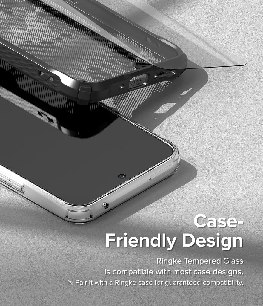 Case - Friendly Design l Ringke Tempered Glass is compatible with most case designs. Pair it with a Ringke case for guaranteed compatibility.