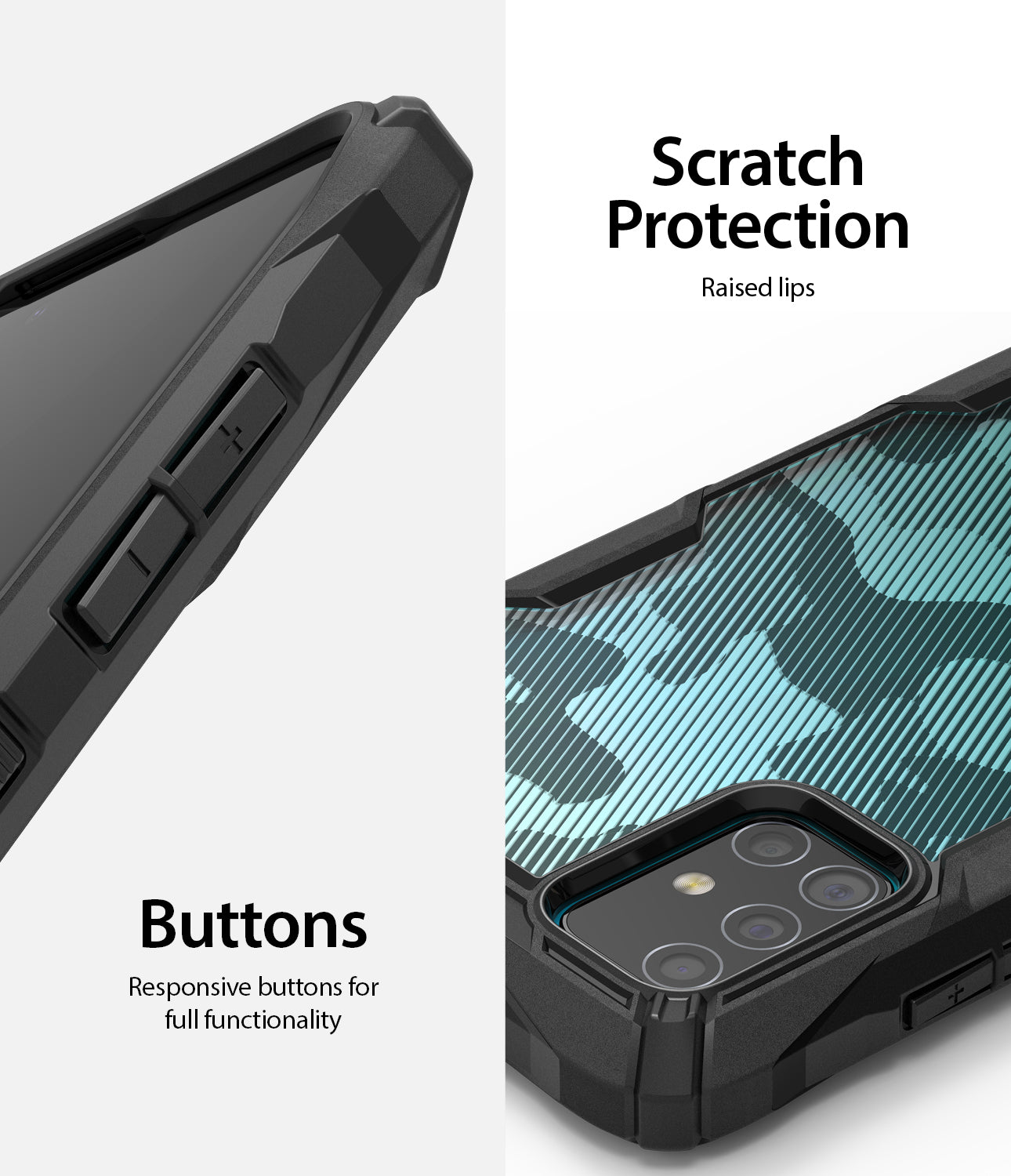 scratch protection raised lip, responsive buttons for full functionality