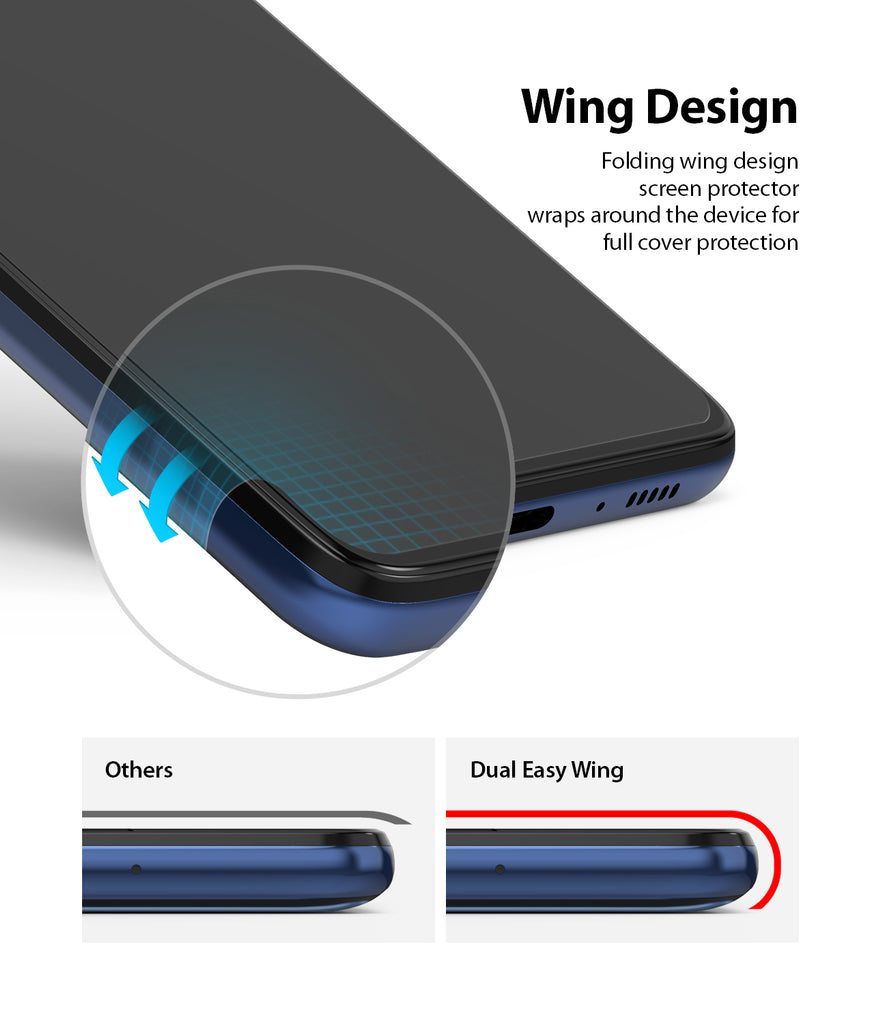 folding wing design screen protector wraps around the device for full cover protection