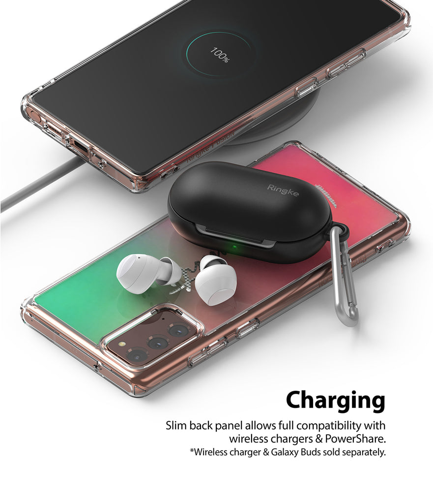 slim back panel allows full compatibility with wireless chargers & powershare
