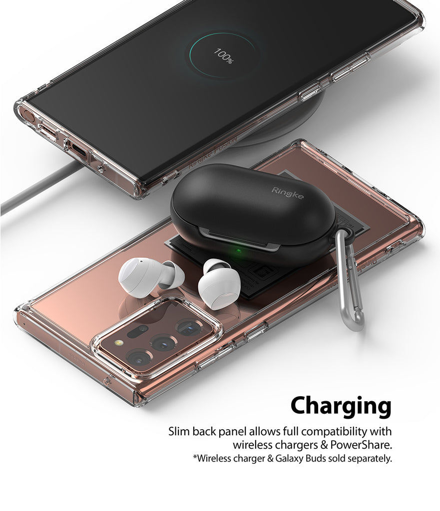 slim back panel allows full compatibility with wireless charging & powershare