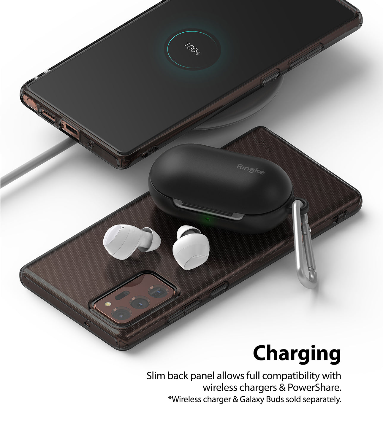 slim back panel allows full compatibility with wireless chargers & powershare