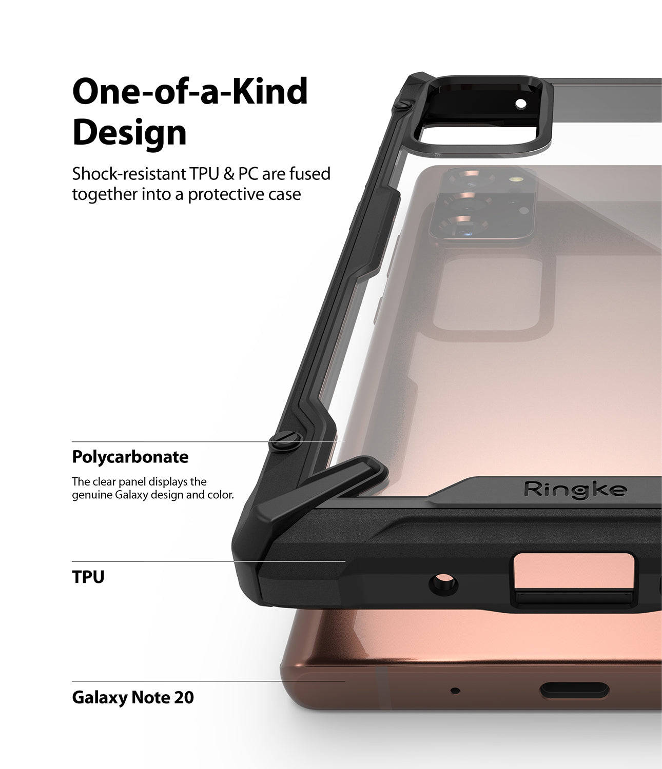 shock resistant TPU and PC are fused together into a protective case