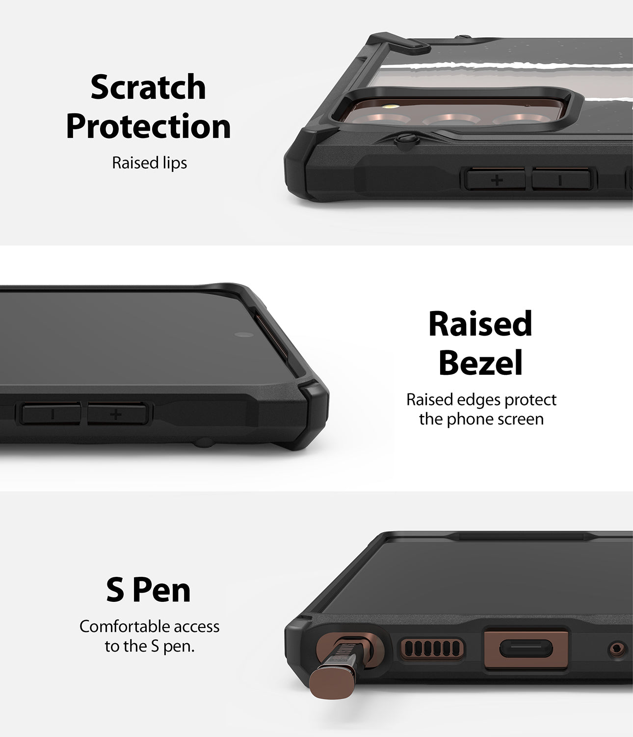 scratch protection with raised lips and bezel / comfortable access to the s pen