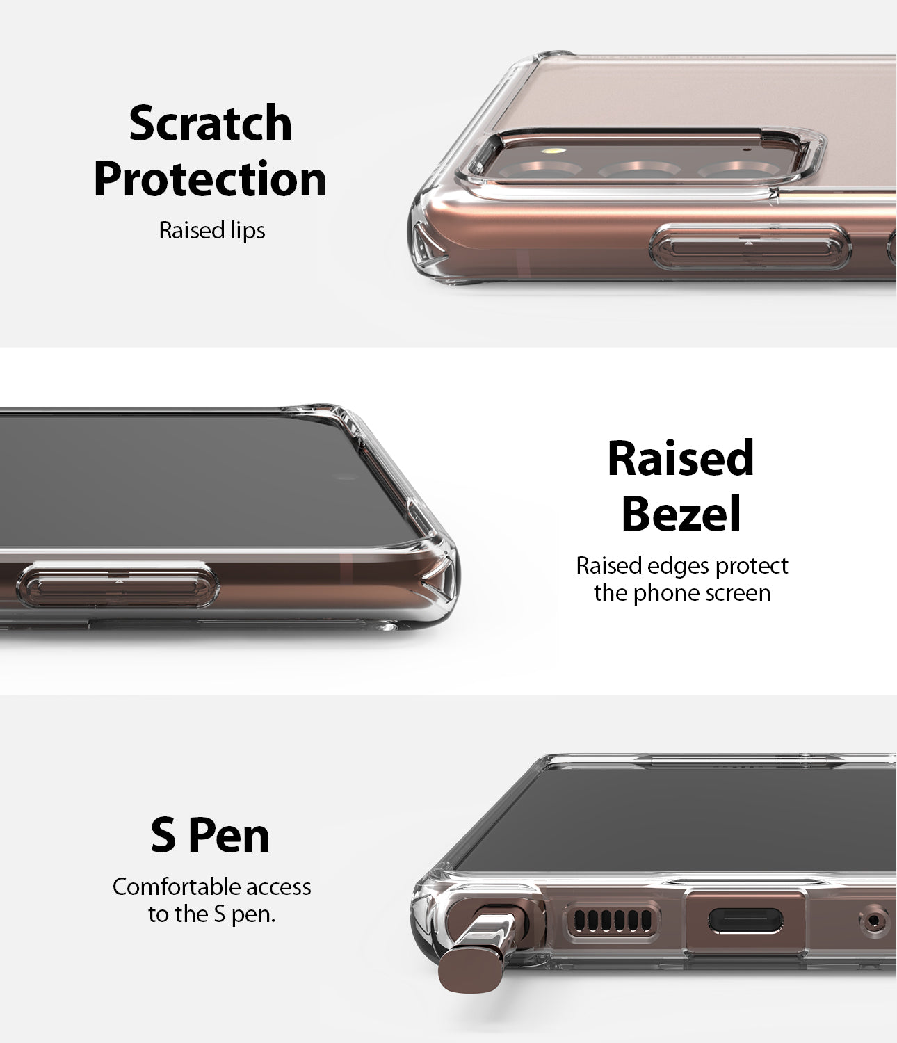 scratch protection with raised lips and bezel / s pen compatible