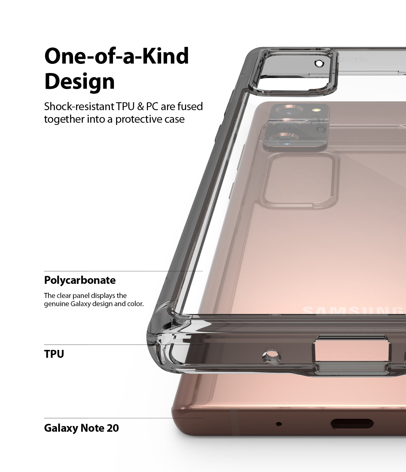 shock resistant TPU and PC are fused together into a protective case