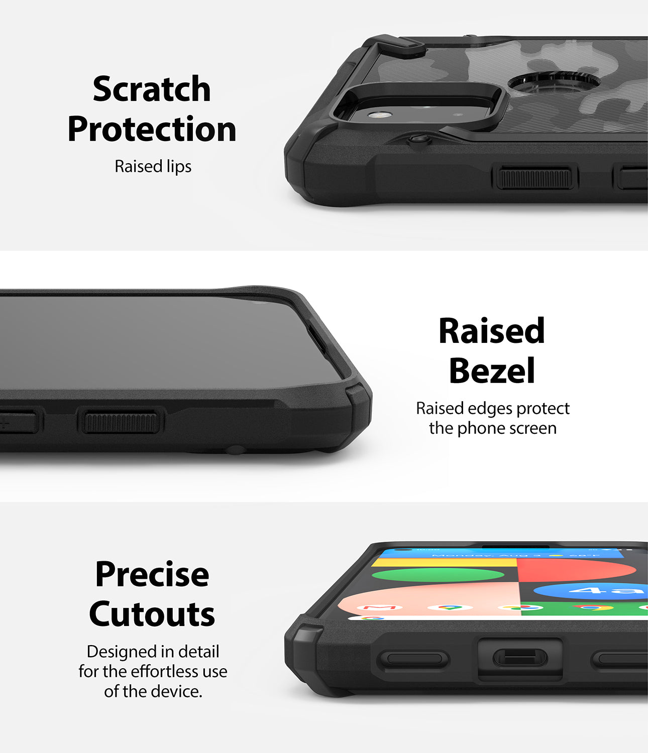 scratch protection with raised bezel to protect the front screen and rear camera
