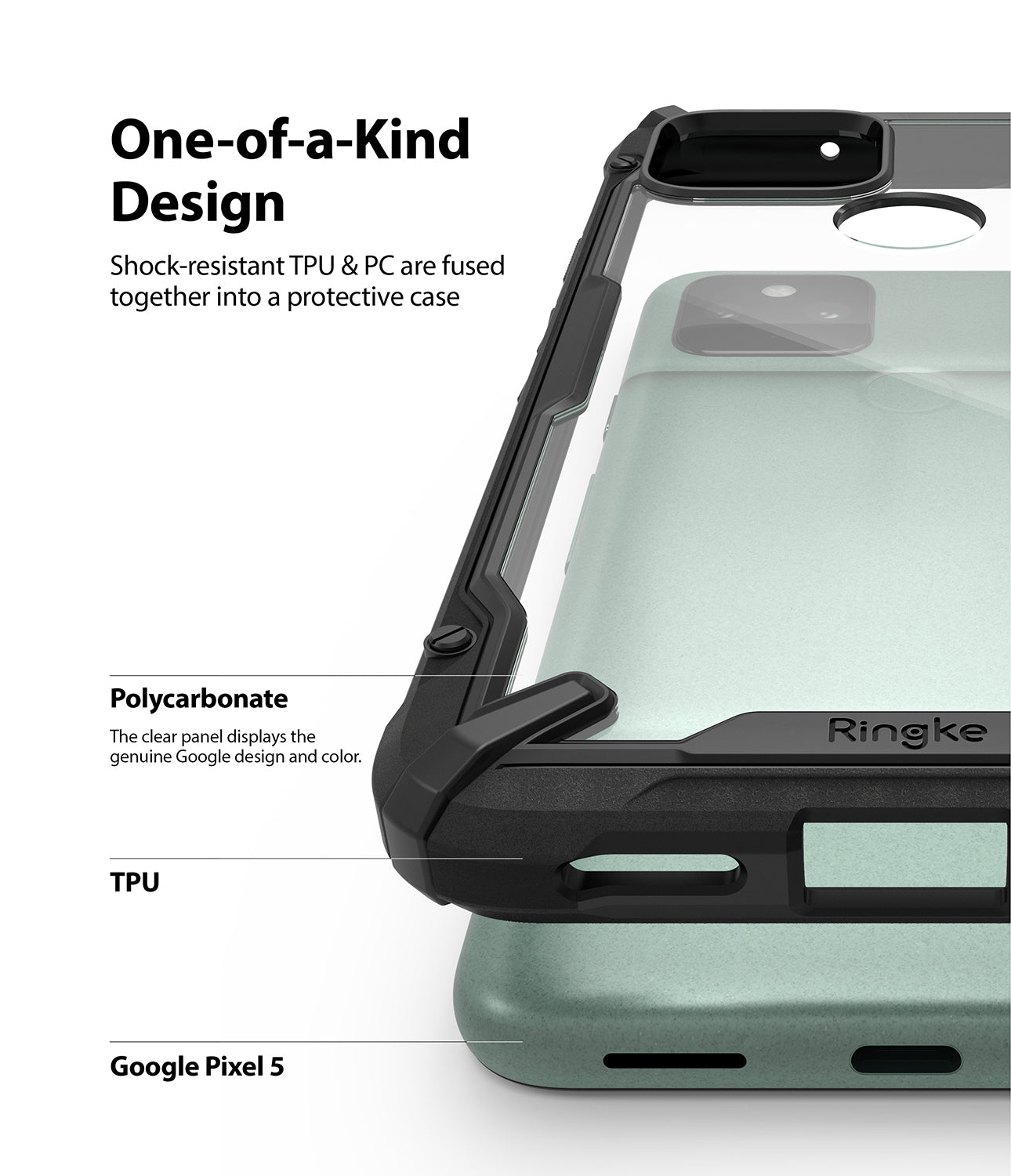 shock resistant TPU and PC are fused together into a protective case