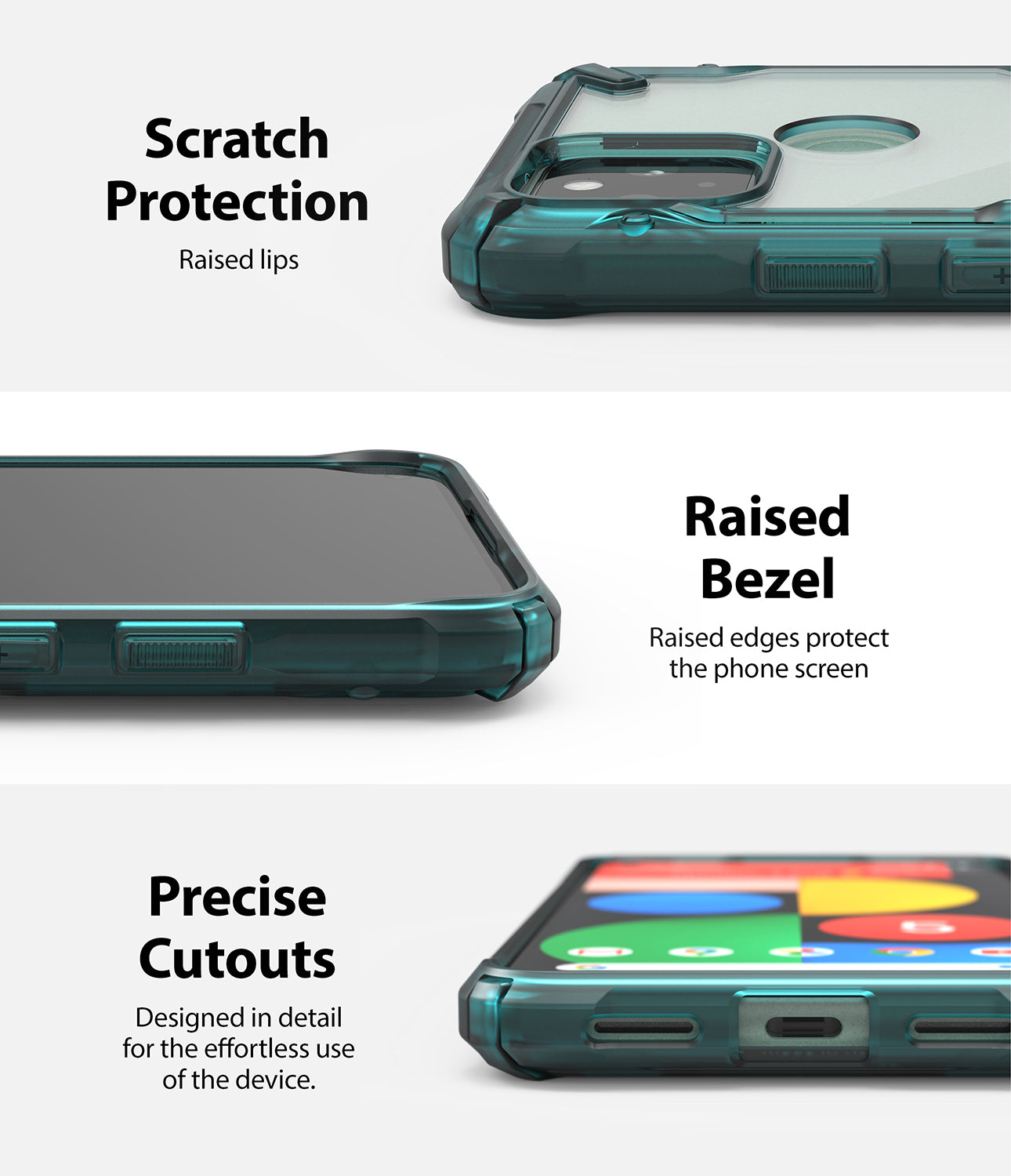 scratch resistant TPU back with raised lips to protect the front display and rear camera