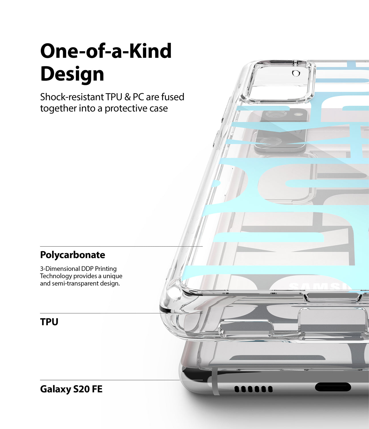 shock-resistant tpu and pc are fused together into a protective case