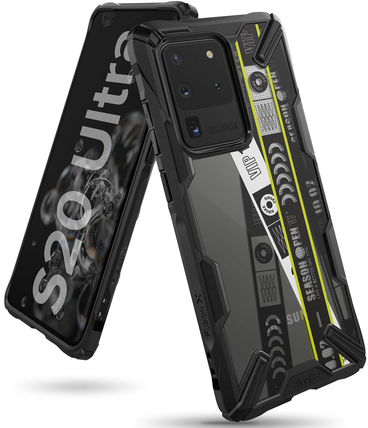 samsung galaxy s20 ultra case - ringke fusion x design 01 ticket band black