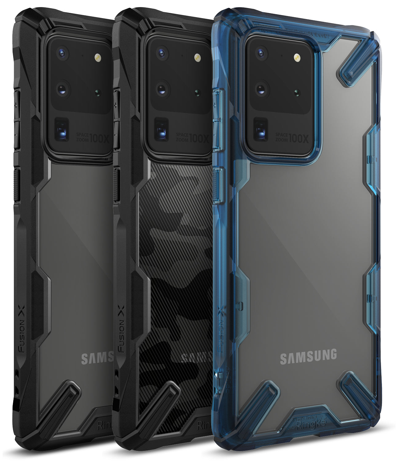 Ringke Fusion-X case for Samsung Galaxy S20 Ultra Camo Black, Black, Space Blue Colors