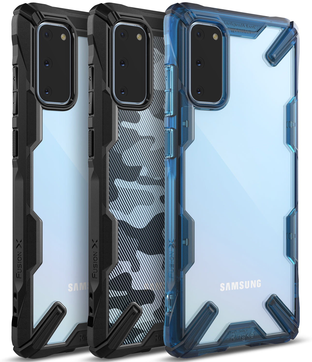 Ringke Galaxy S20 Fusion-X Case Black, Camo Black, Space Blue Colors