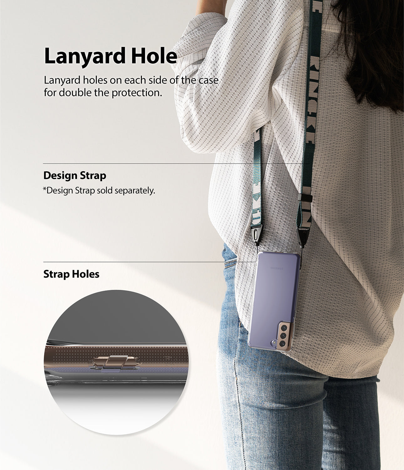 lanyard holes on both sides to attach accessories
