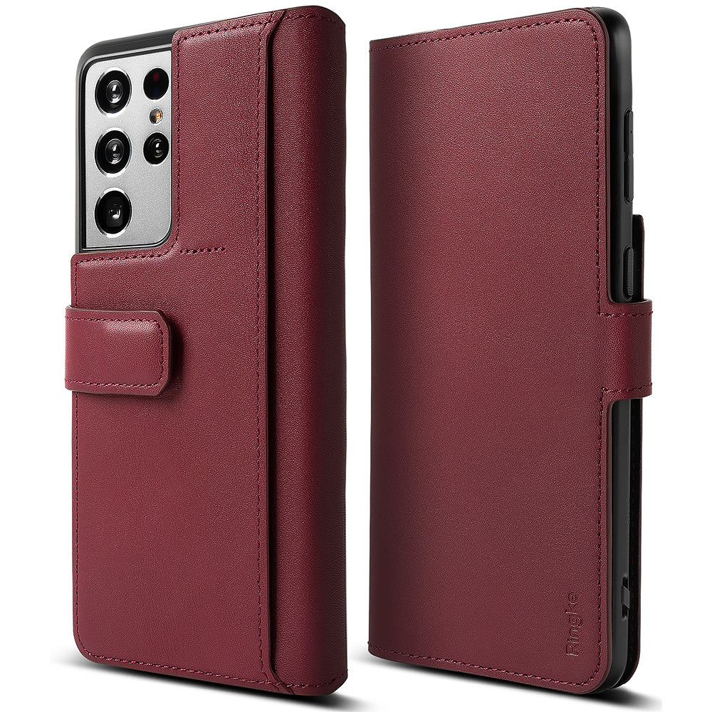 ringke signature folio+ designed for samsung galaxy s21 ultra - burgurndy