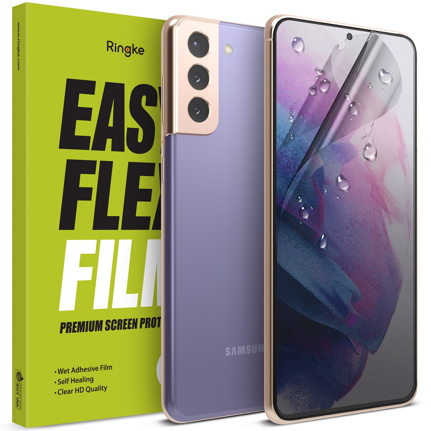 ringke easy flex EPU film with wet installation screen protector for galaxy s21 - 2 pack